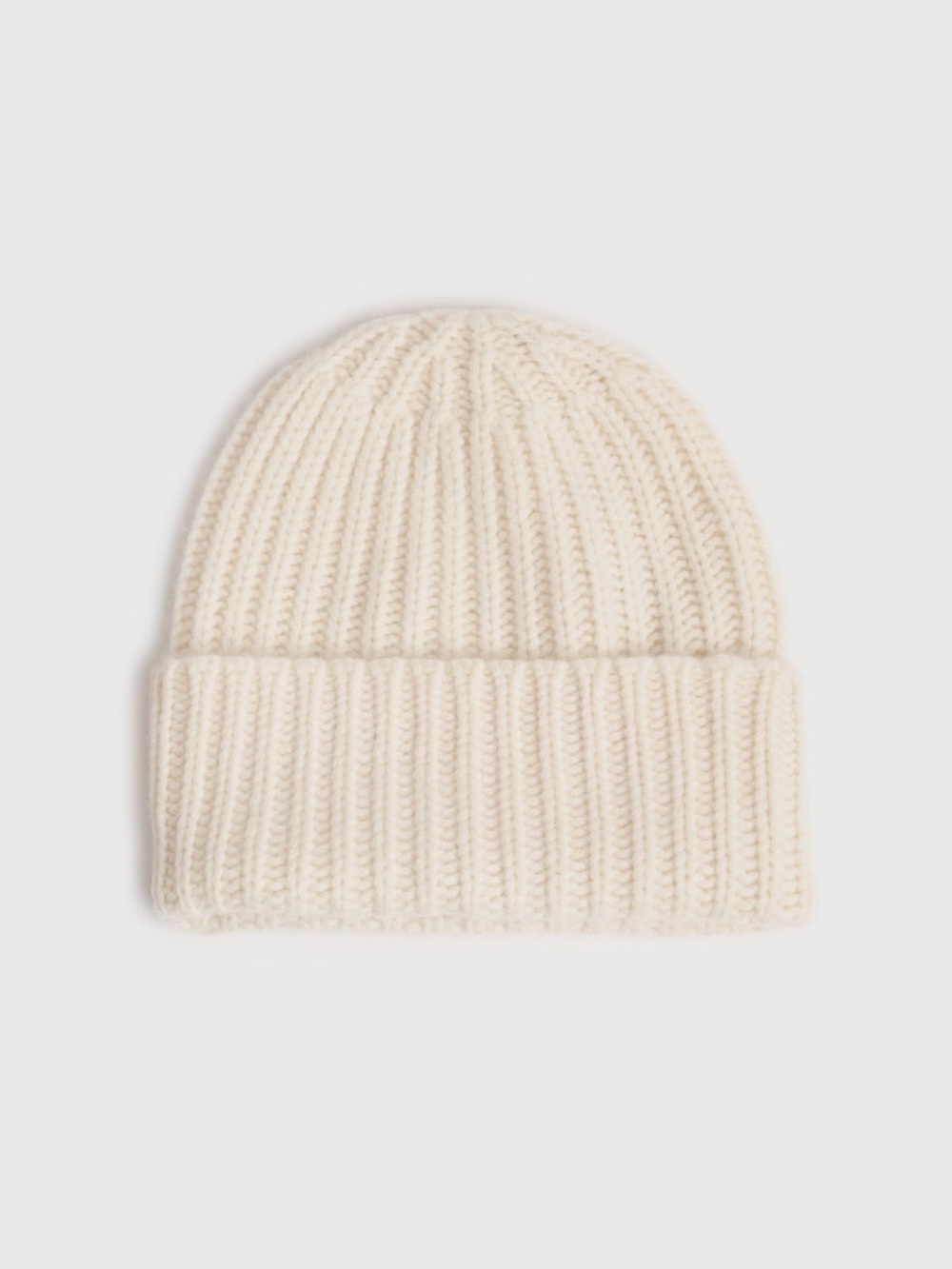 Ribbed Fold-Over Beanie - Cream